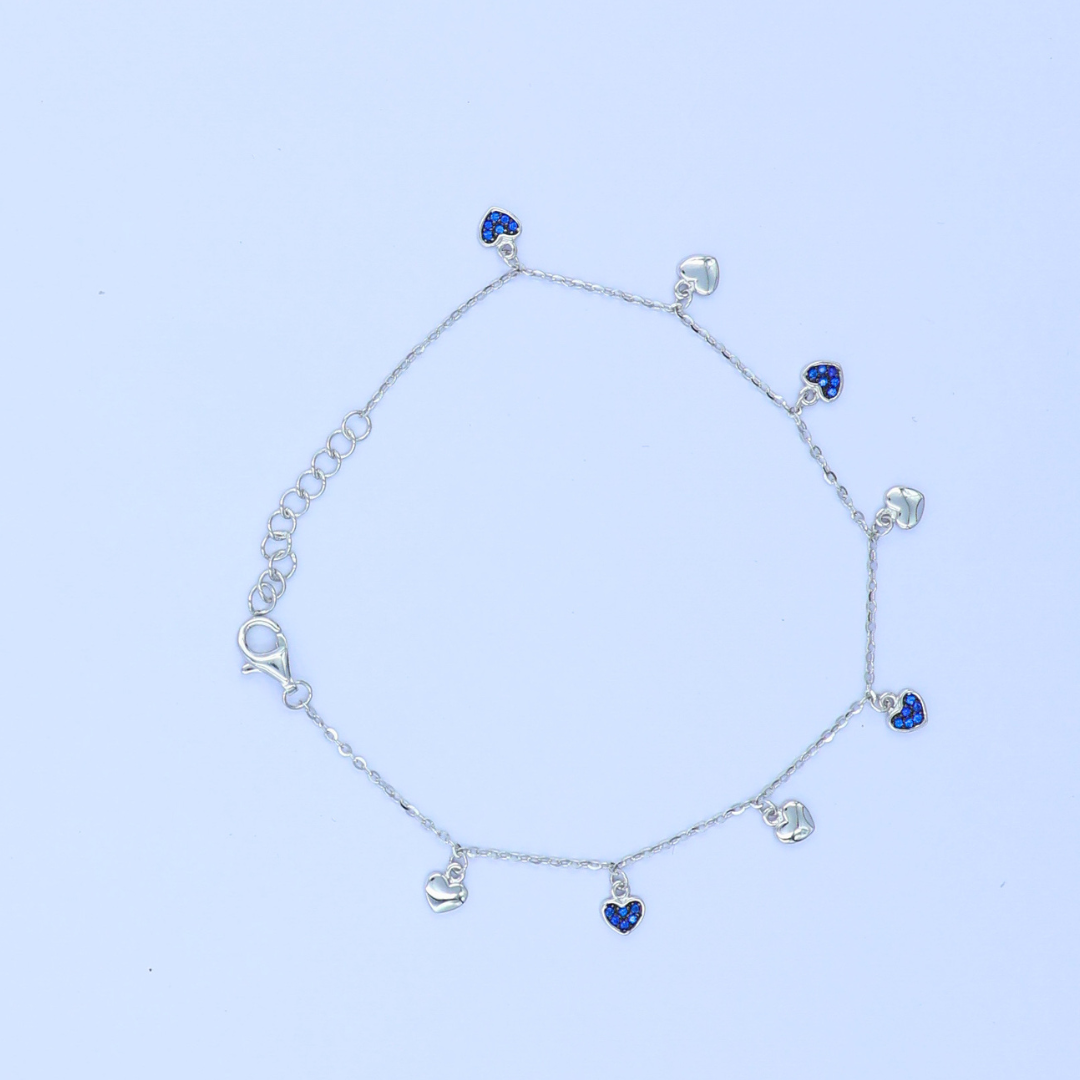 Silver Blue Heart Bracelet 925
