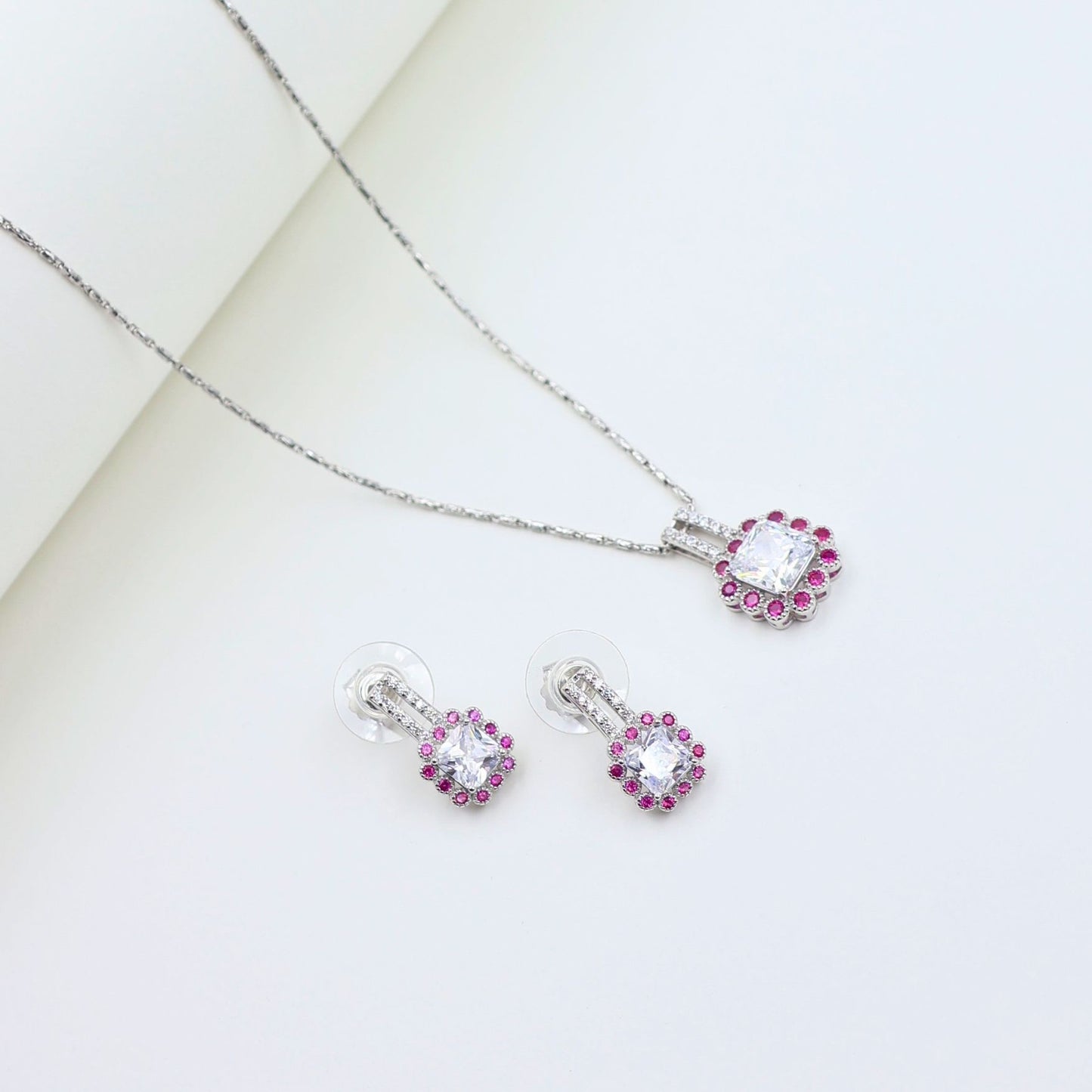 925 Silver Pink Floral Set