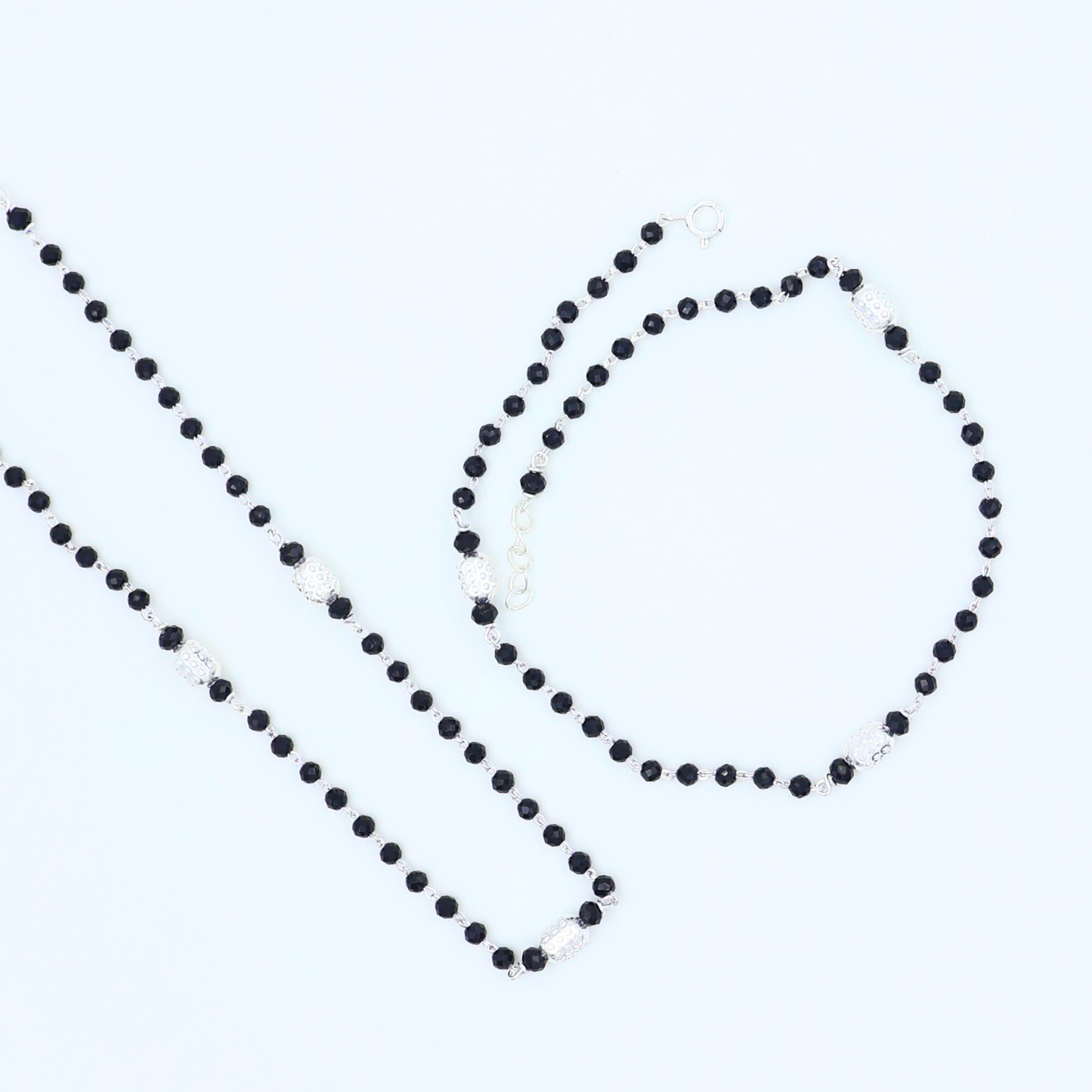 Silver and Black Bead Anklet 925