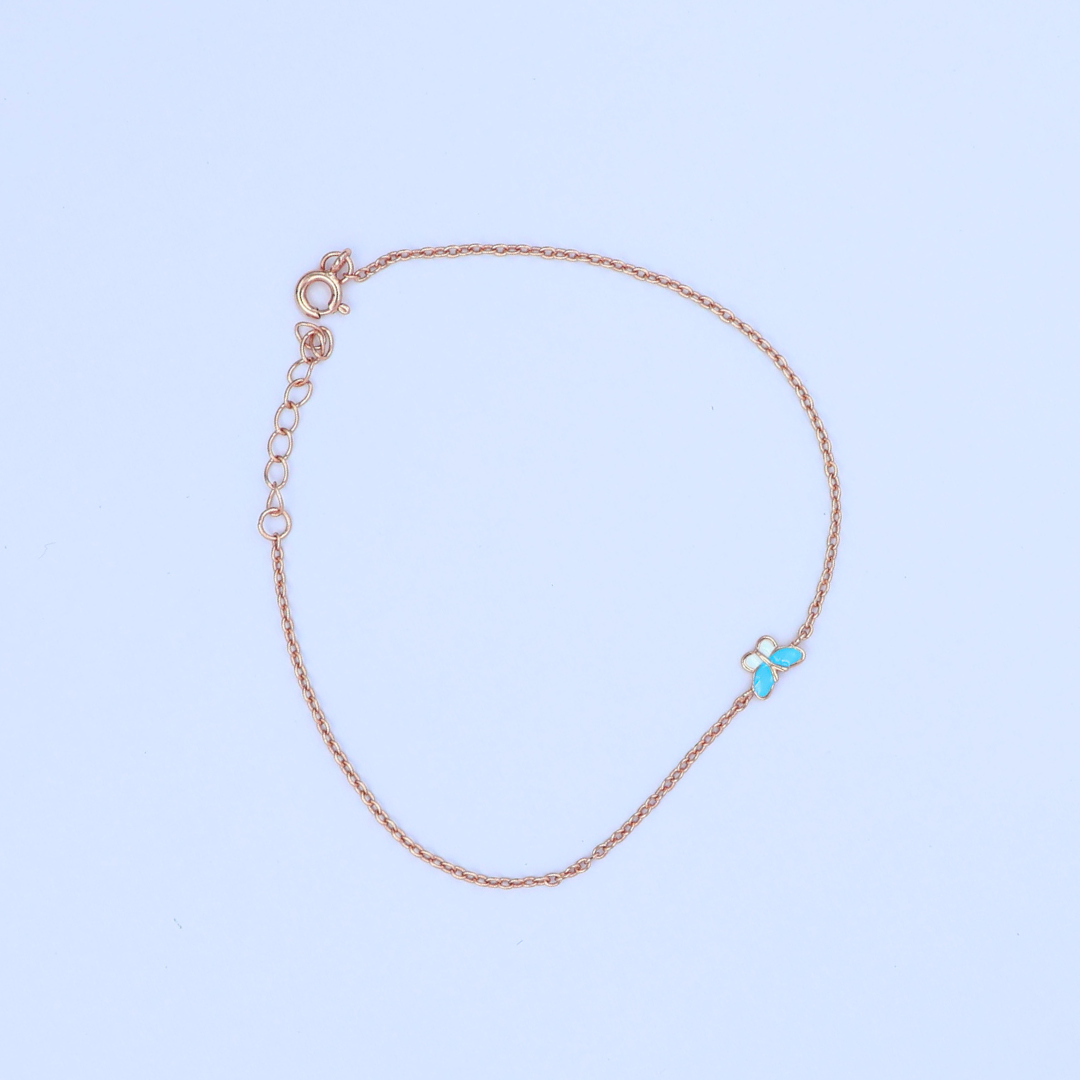 Rose Gold Blue Butterfly Fancy Bracelet 925