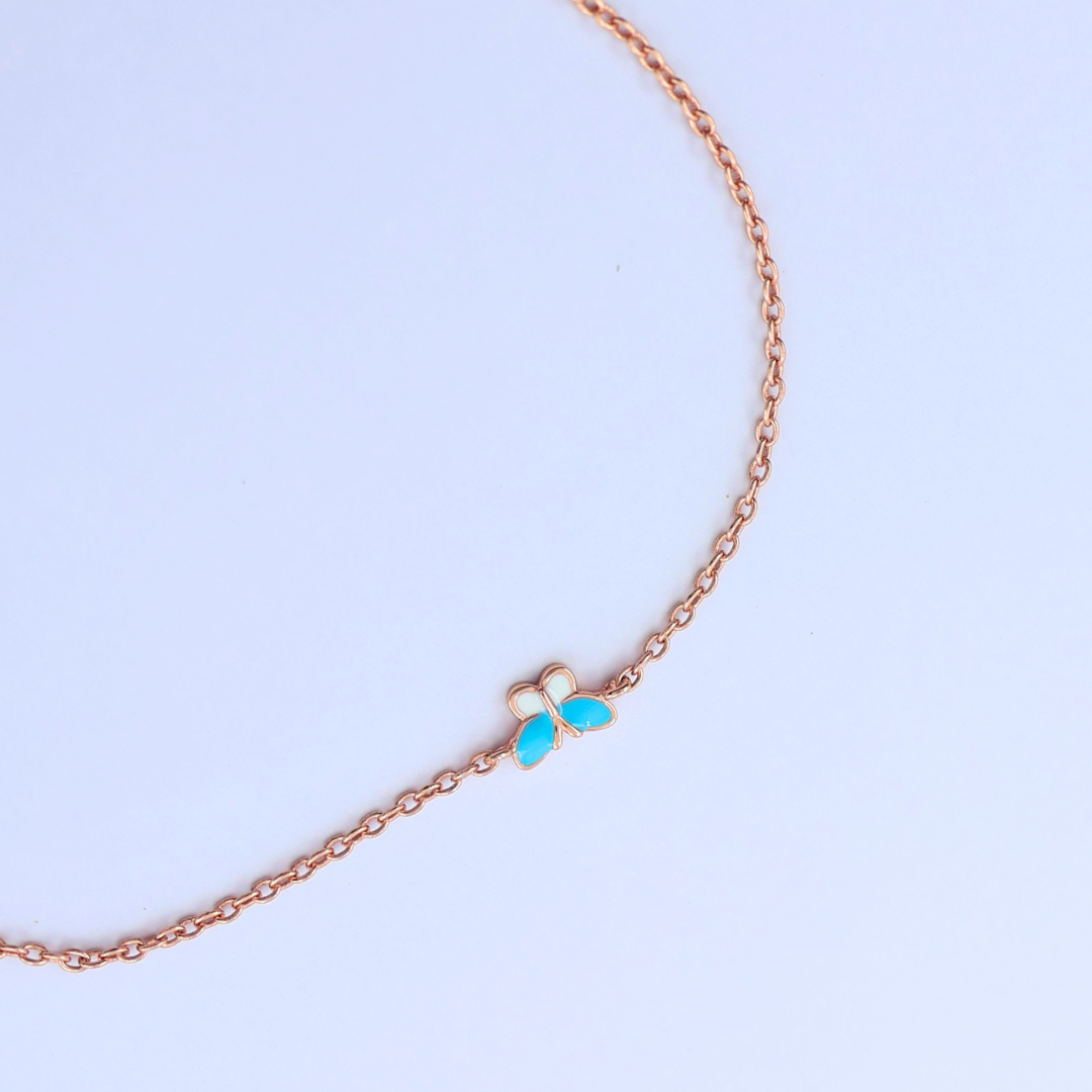 Rose Gold Blue Butterfly Fancy Bracelet 925