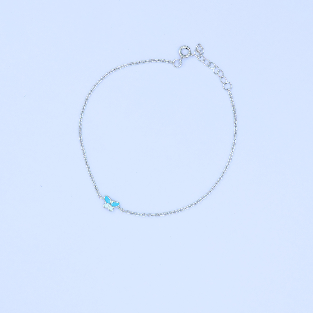 Silver Blue Butterfly Fancy Bracelet 925