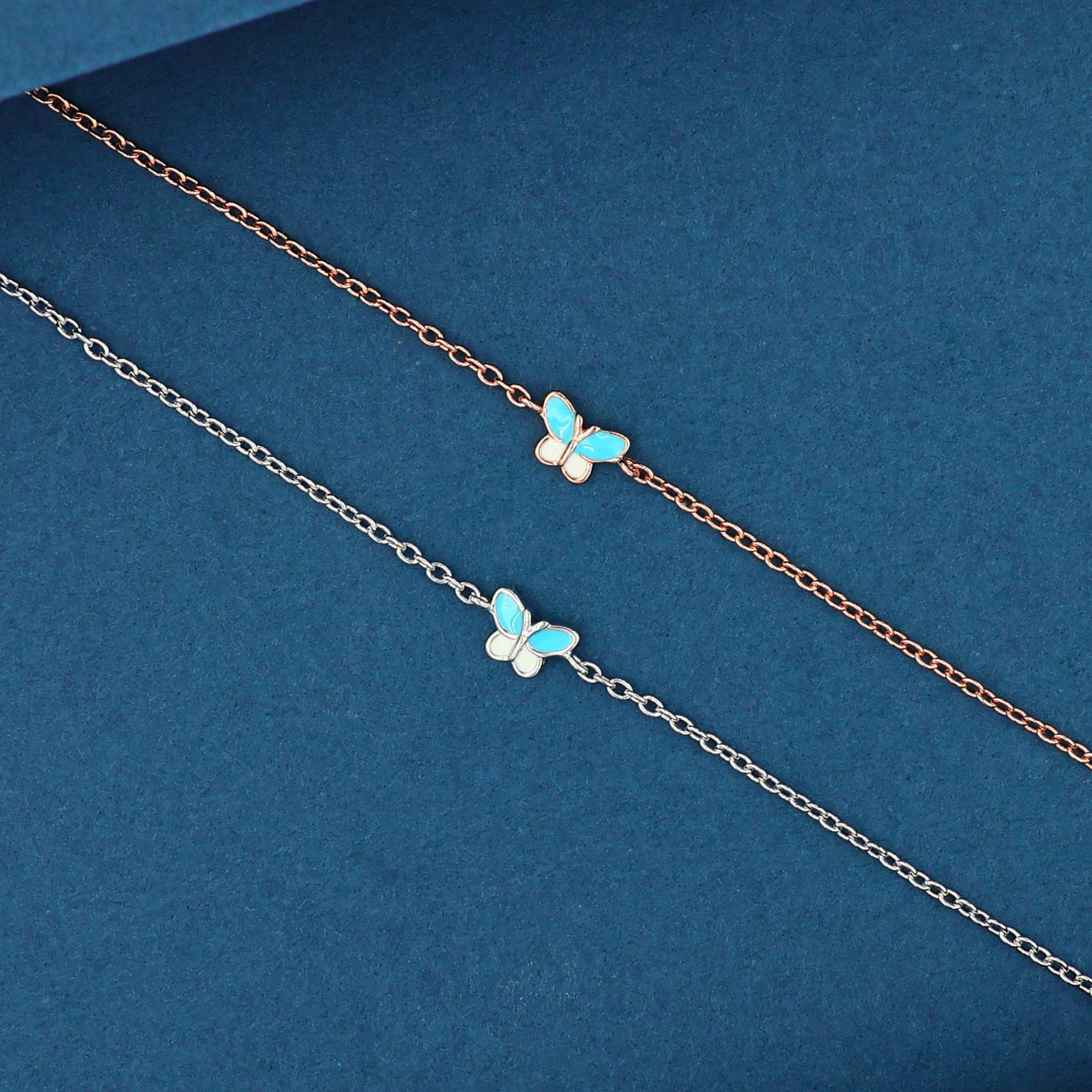 Rose Gold Blue Butterfly Fancy Bracelet 925