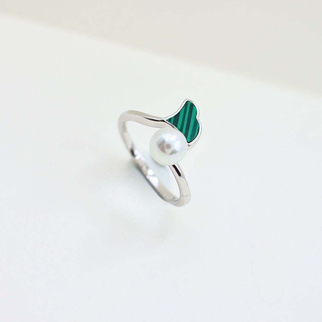 Dainty Dual Heart and Perol adjustable ring