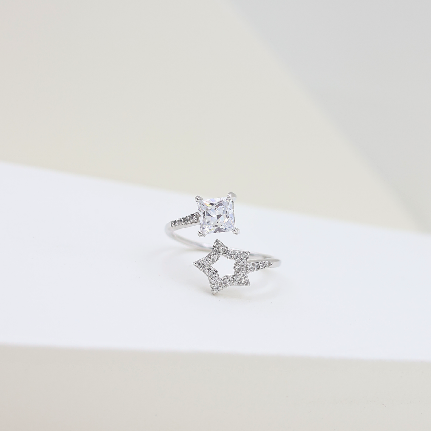 Star shimmering silver ring (adjustable ring)925