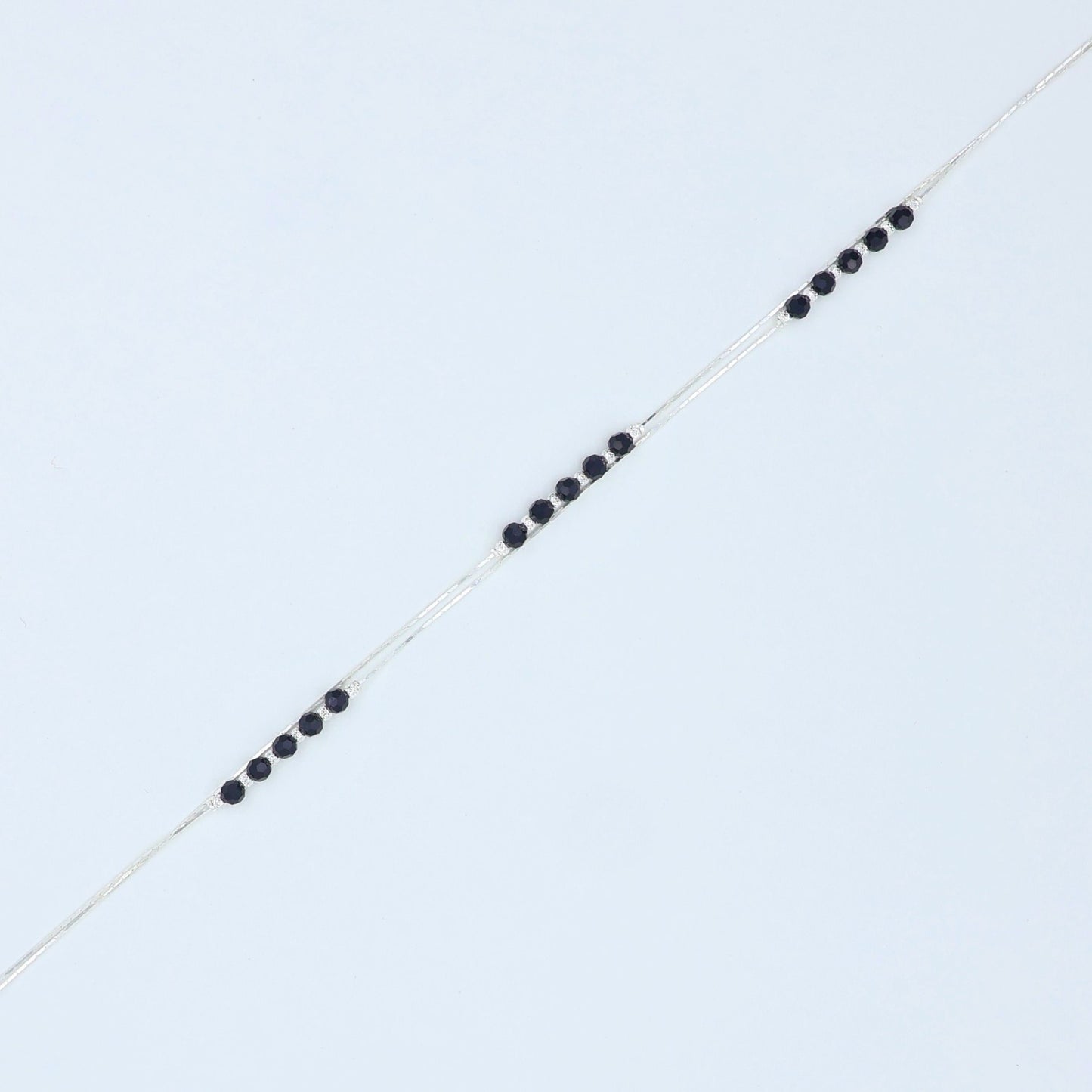 925 Silver Black Beads Single Anklet