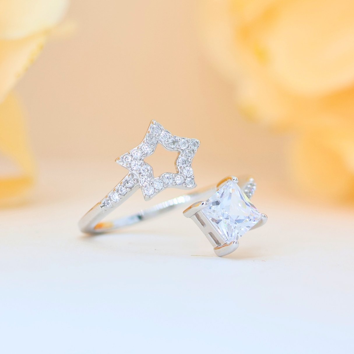 Star shimmering silver ring (adjustable ring)925