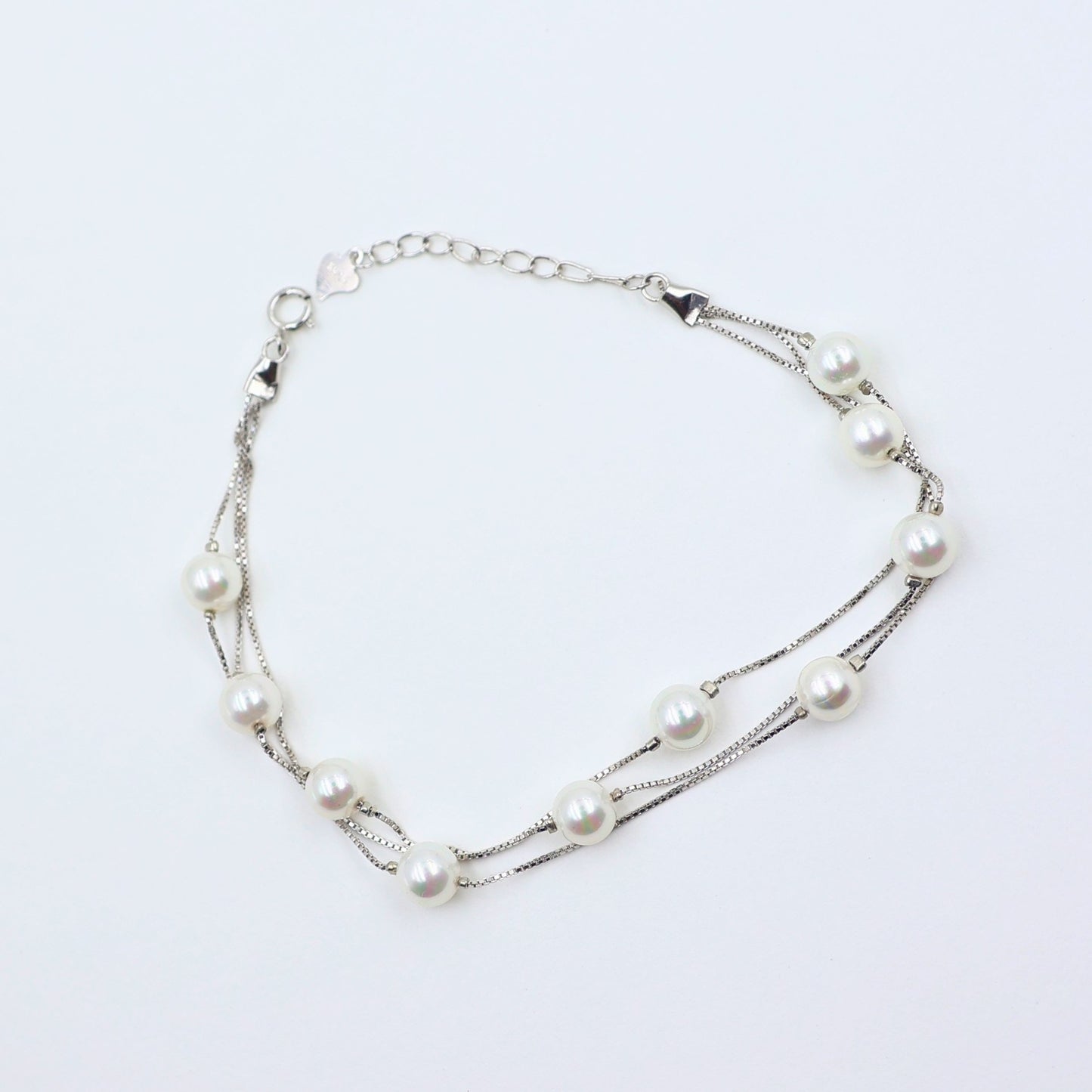925 Silver String of pearls Layered Bracelet