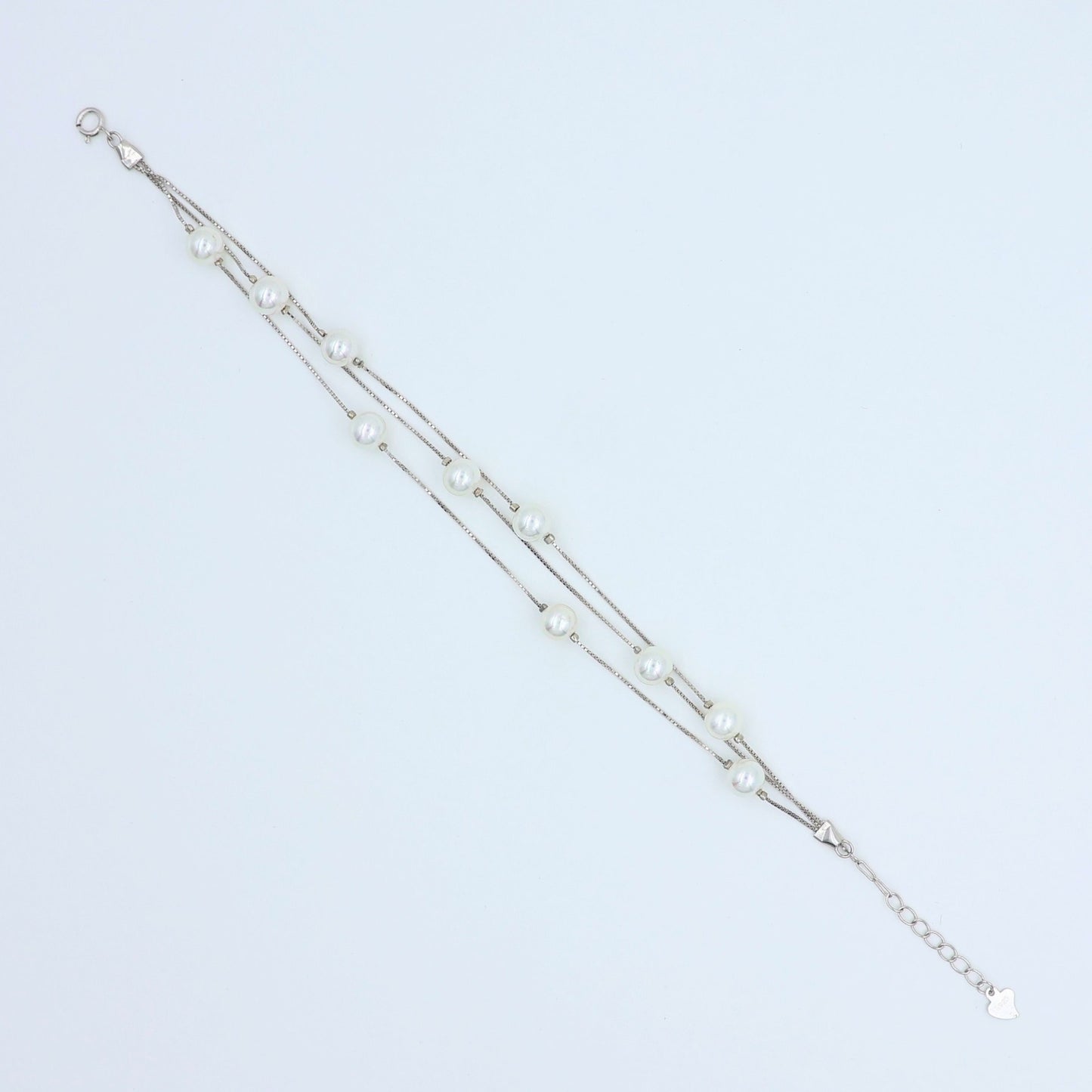 925 Silver String of pearls Layered Bracelet