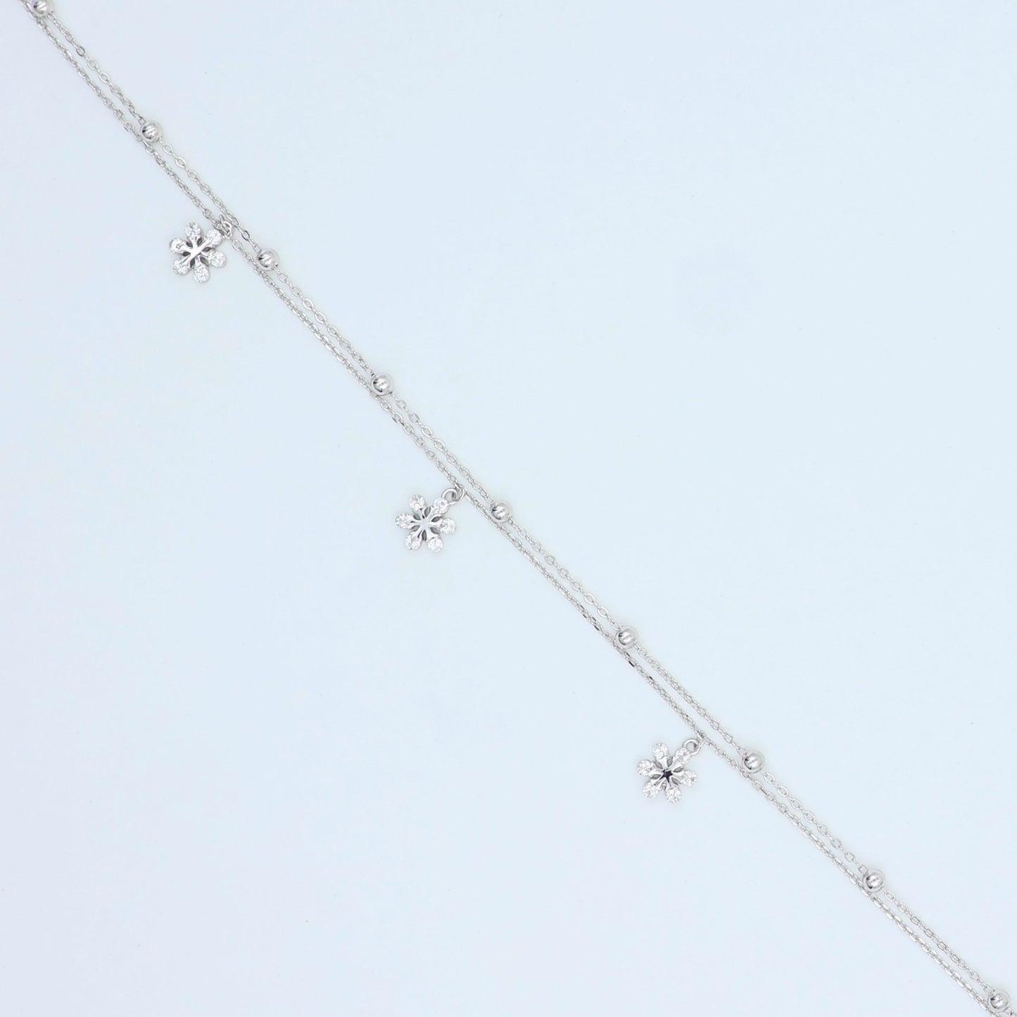 925 Silver Flower & Beads single Anklet