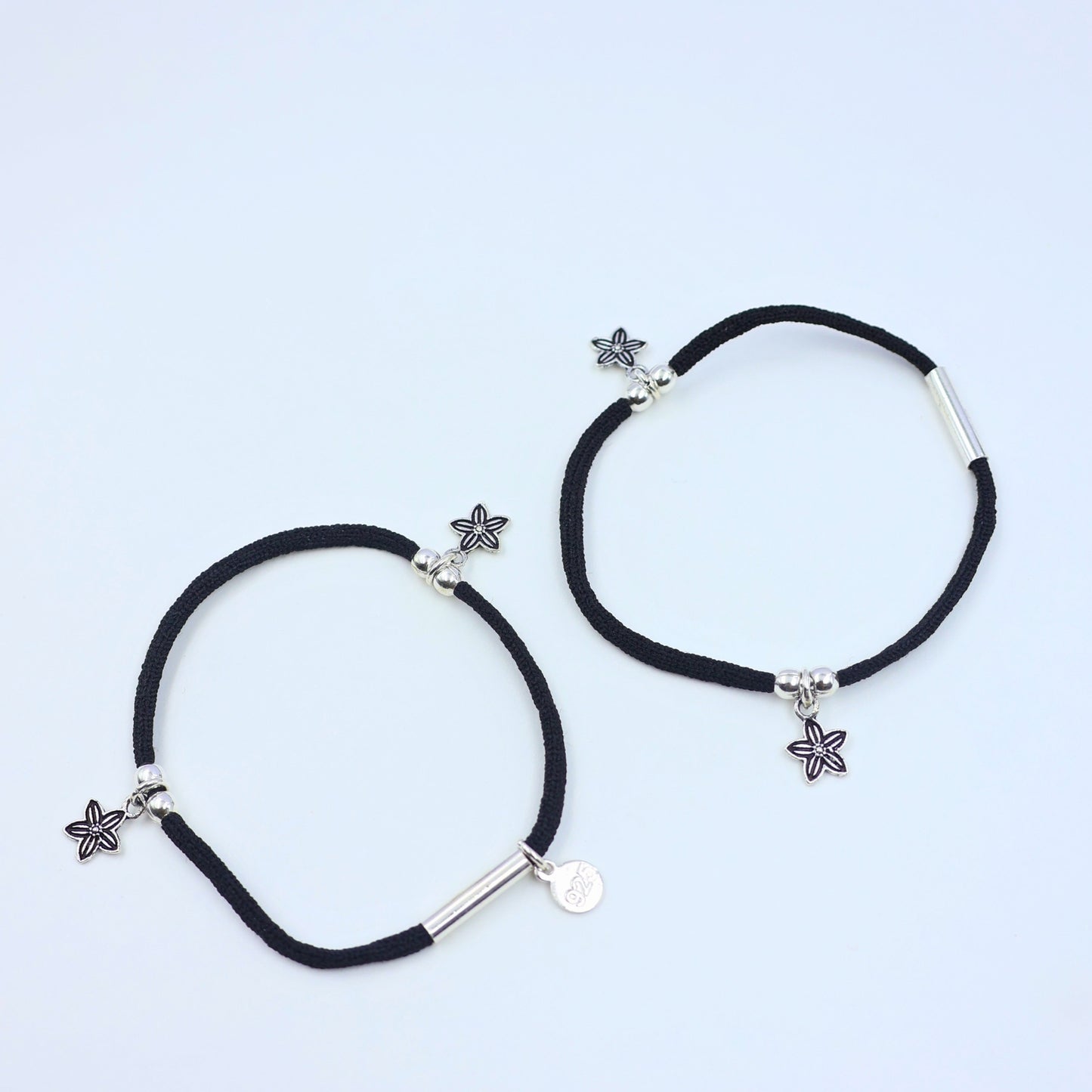 Silver star Black Beads Anklet 925 stretchable