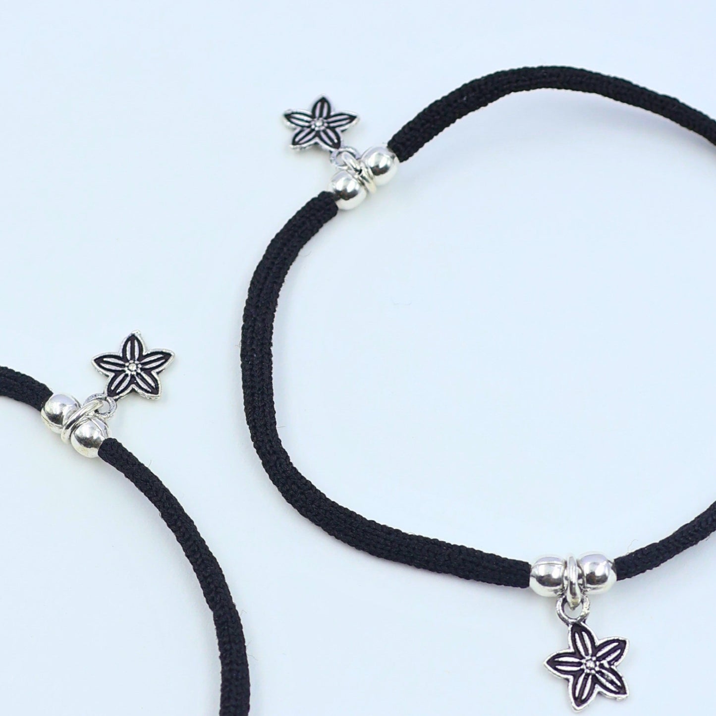 Silver star Black Beads Anklet 925 stretchable
