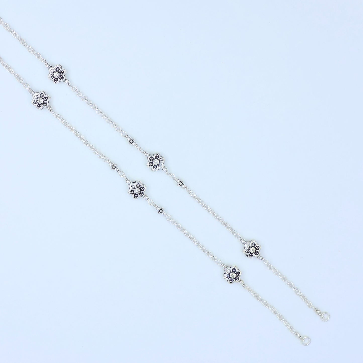 Oxidised Flower Silver Anklet 925