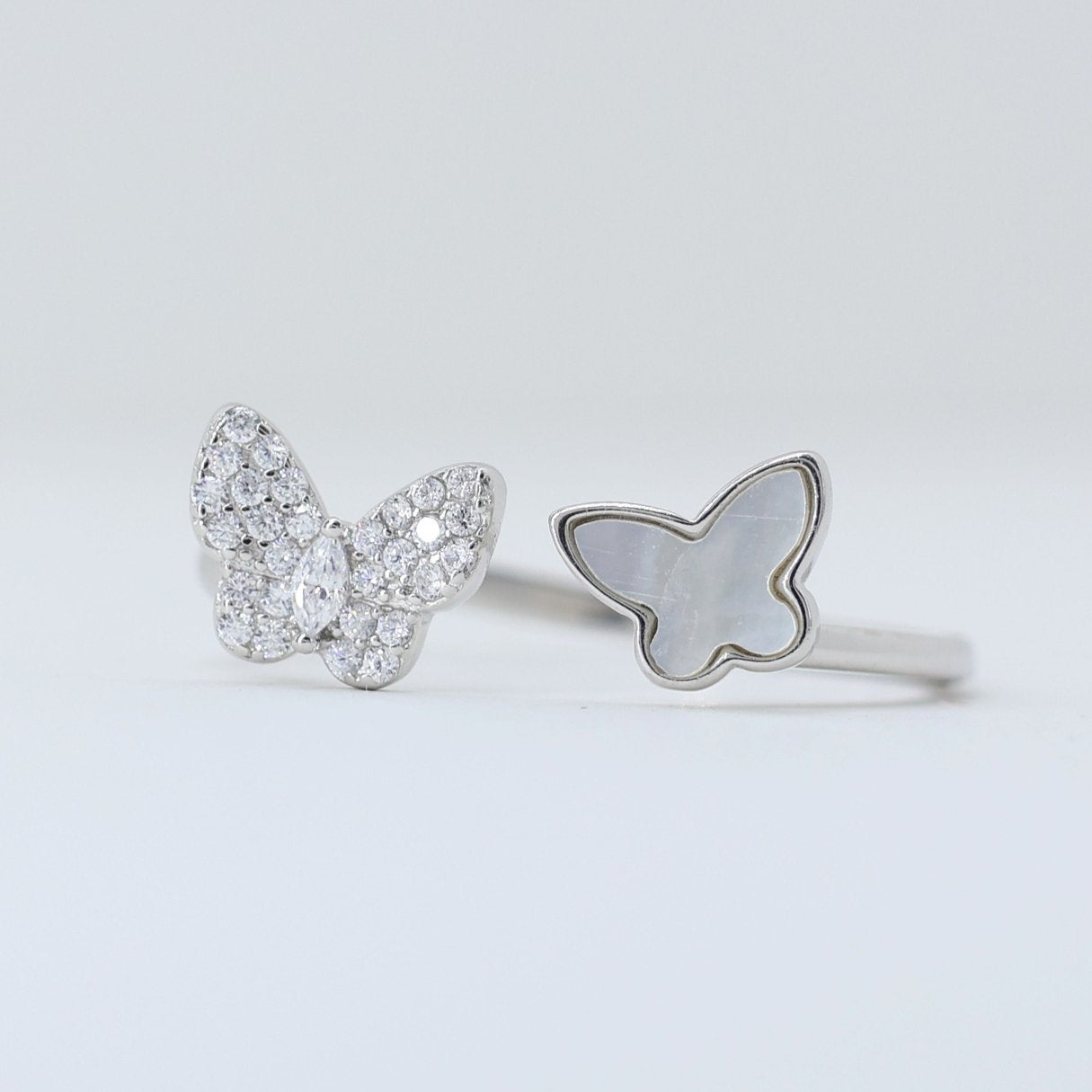 Butterfly silver shimmering ring (adjustable ring)925
