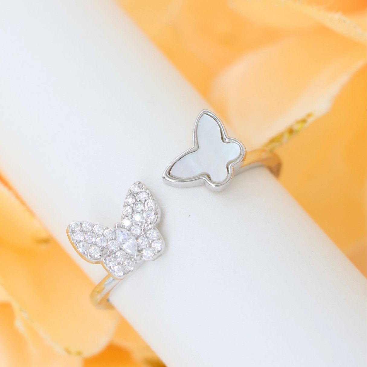 Butterfly silver shimmering ring (adjustable ring)925