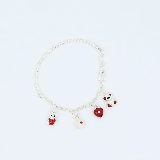 925 Silver Tiny Kids Teddy Heart Star Bracelet