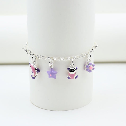 925 Silver Tiny Kids Teddy Floral Star Bracelet