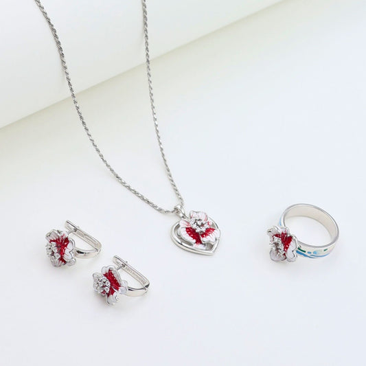 925 Silver Heart Pendant Set With Ring & Chain