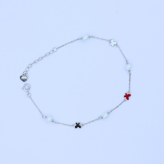 Silver Red  Perol  Butterfly Bracelet 925