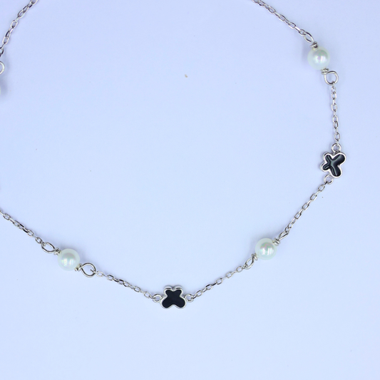 Silver  Black Perol Butterfly Bracelet 925
