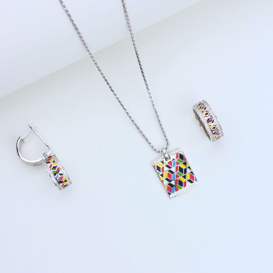 925 Silver Unique Pendant Set With Ring