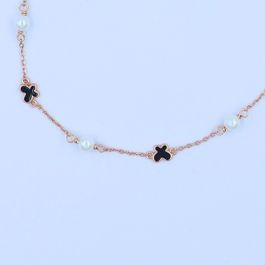 Rosegold  Black Perol Butterfly Bracelet 925