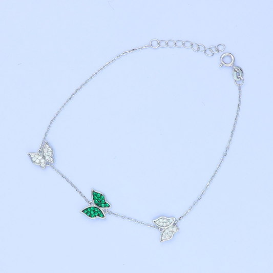 Silver Green Butterfly  Bracelet 925