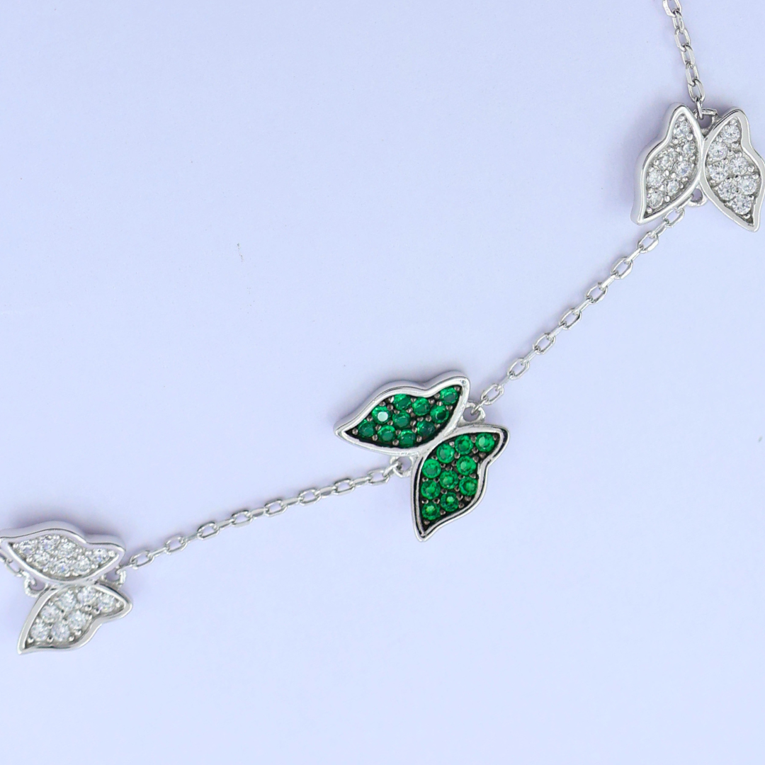 Silver Green Butterfly  Bracelet 925
