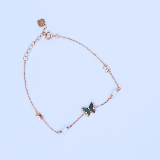 Rose Gold Black Butterfly Fancy  Bracelet 925