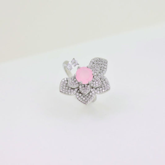 Flower cut Design charming Rings pink stone