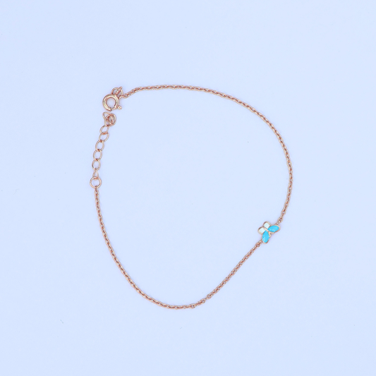 Rose Gold  Blue Butterfly Fancy  Bracelet 925