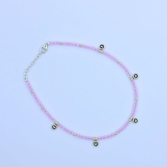925 Sterling Silver Pink Multi Heart Charm Single Anklet