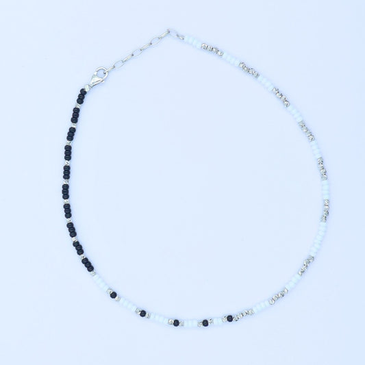 Silver 925 Black & white Bead Single Anklet