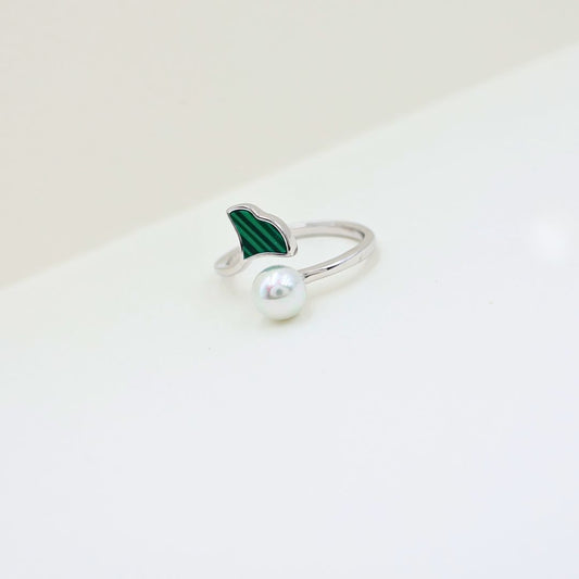 Dainty Dual Heart and Perol adjustable ring
