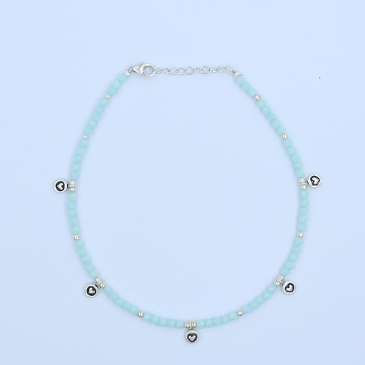 Silver 925 Small Heart Charm Single Anklet