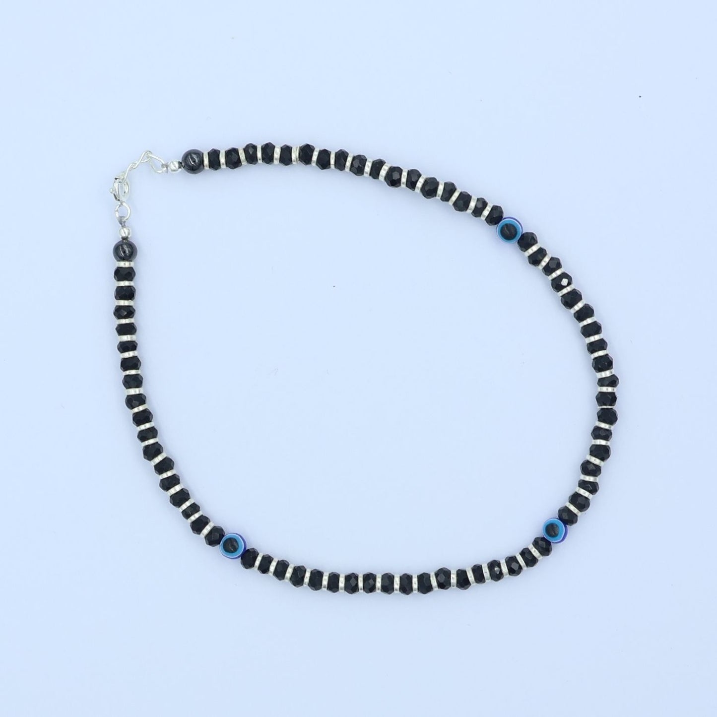 925 Silver Black Beads Evil Eye Single Anklet