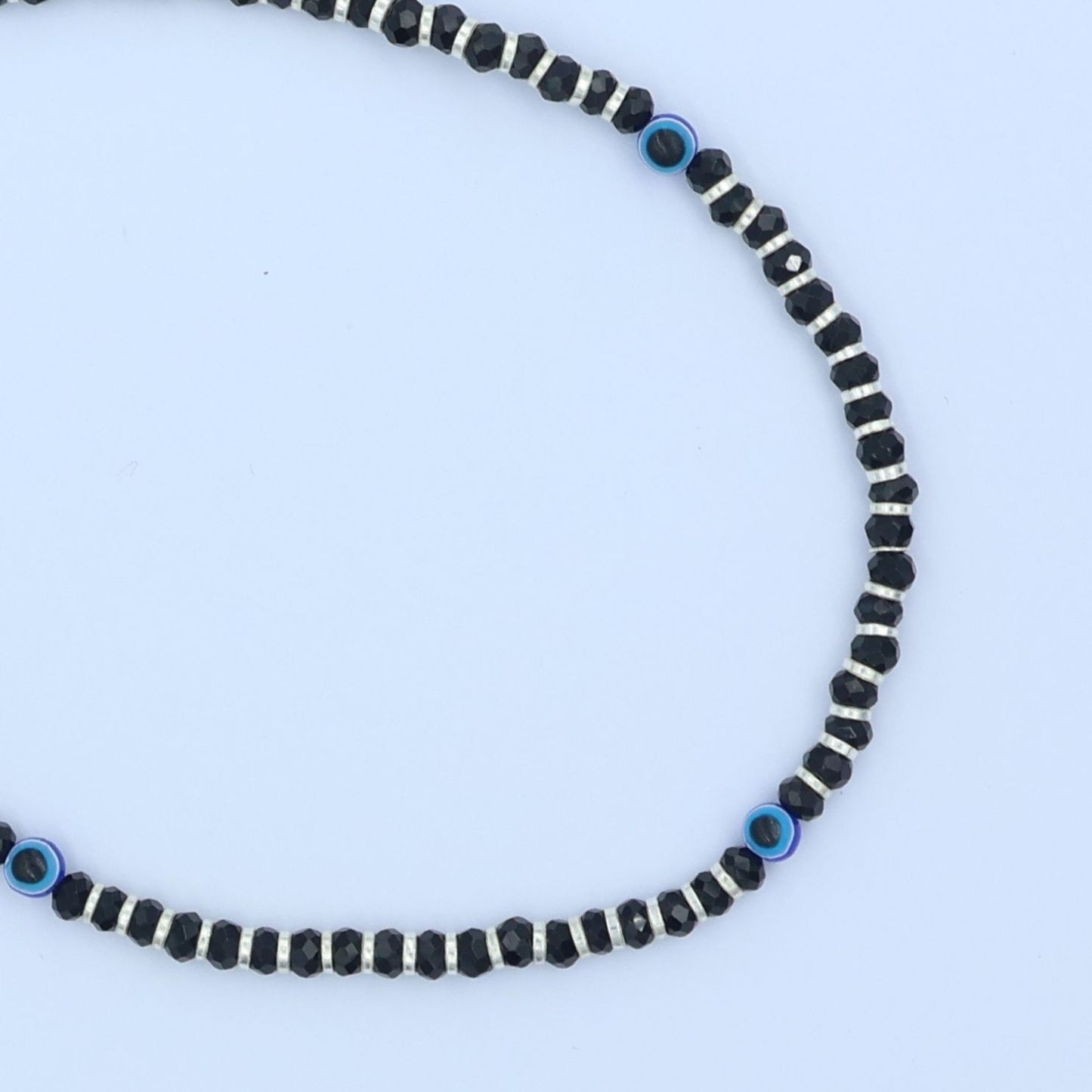 925 Silver Black Beads Evil Eye Single Anklet