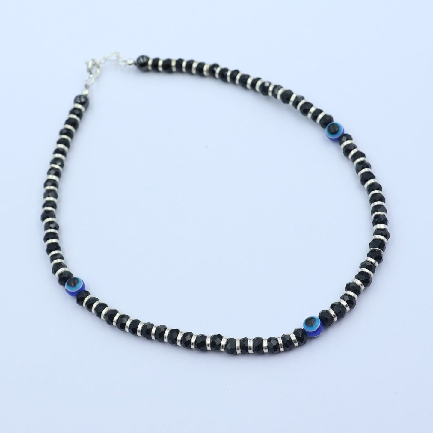925 Silver Black Beads Evil Eye Single Anklet