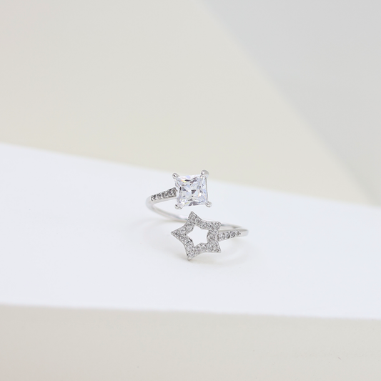 Star shimmering silver ring (adjustable ring)925