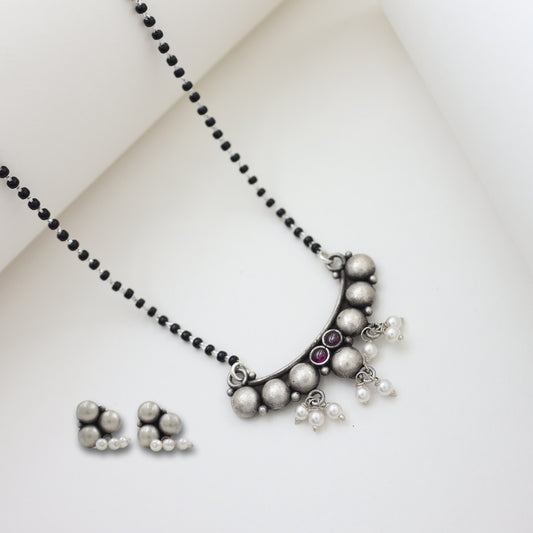 Oxidised Silver Diva Graceful Mangalsutra with Earrings