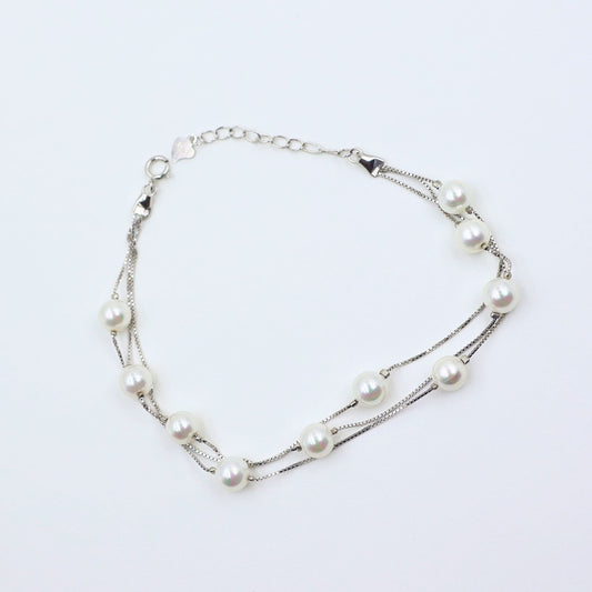 925 Silver String of pearls Layered Bracelet