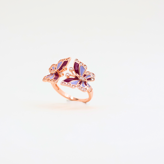 Butterfly Rosegold finishing silver ring (adjustable ring)925