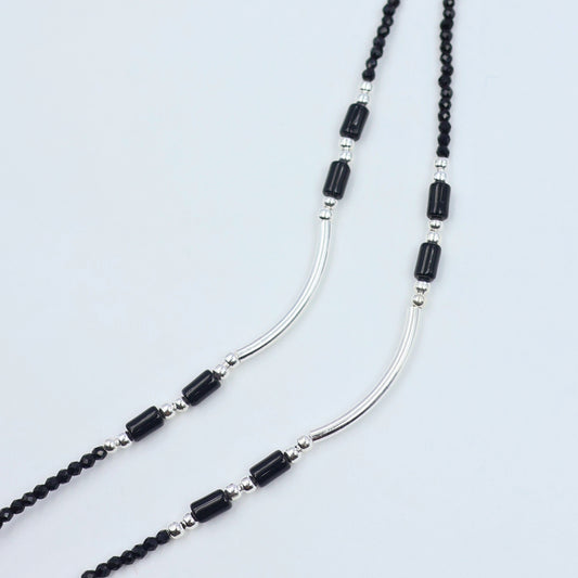 Black and Silver Beads single Anklet 925