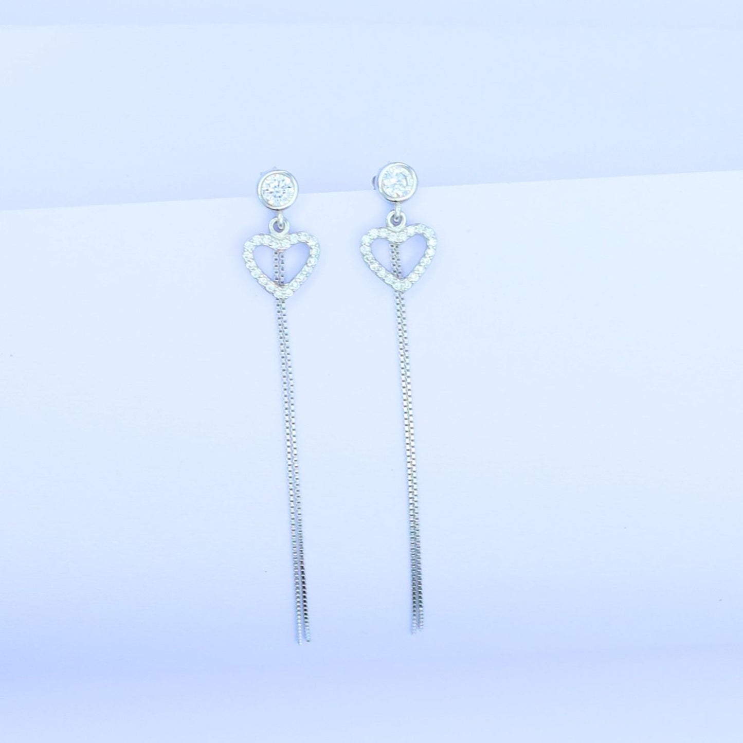 925 Sterling Silver Heart Long Earrings