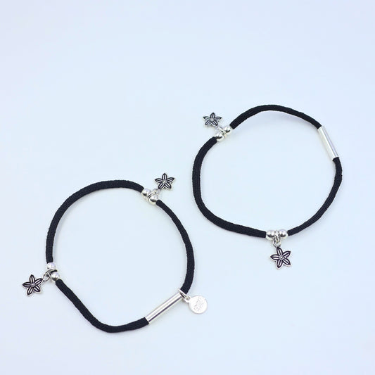Silver star Black Beads Anklet 925 stretchable