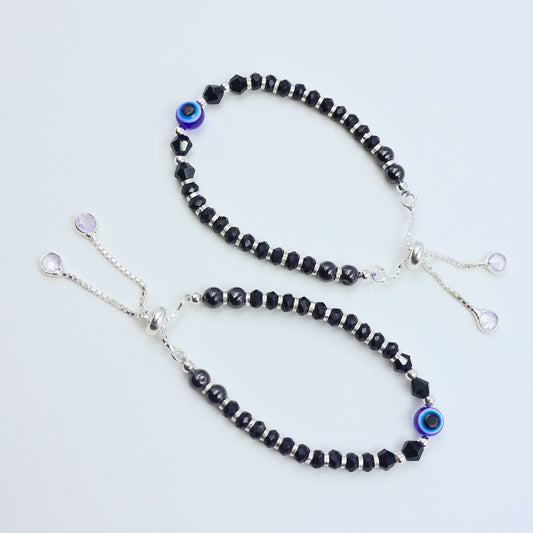 925 Silver Baby Black Evil Eye pair Anklet