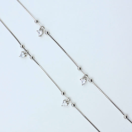 Silver Zircon Charm Anklet 925