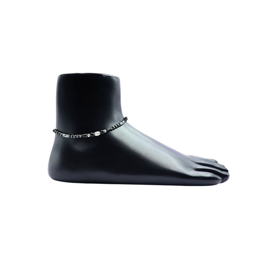 925 Silver Black Beads Anklet