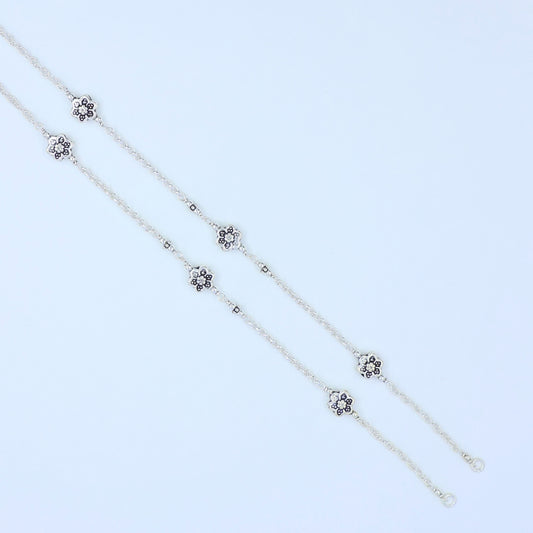 Oxidised Flower Silver  Anklet 925