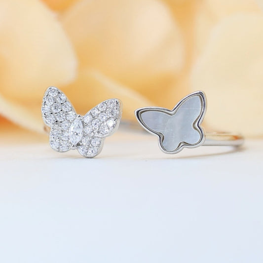 Butterfly silver shimmering ring (adjustable ring)925